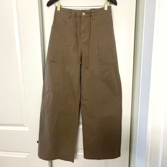 No Boundaries Women's Wide Leg Brown Drawstring Pants S(4-6) - Picture 2 of 10
